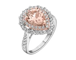 Pierścionek z białego i różowego złota z brylantami i morganitem - próba 585