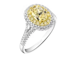 Pierścionek z białego i żółtego złota z diamentami - VS2/Fancy Light Yellow - 1,57 ct - próba 750