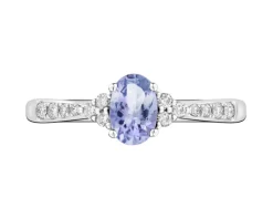 Pierścionek z białego złota z brylantami i tanzanitem - próba 585