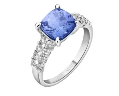 Pierścionek z białego złota z brylantami i tanzanitem - próba 585