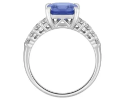 Pierścionek z białego złota z brylantami i tanzanitem - próba 585