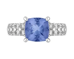 Pierścionek z białego złota z brylantami i tanzanitem - próba 585