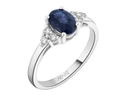 Pierścionek z białego złota z brylantami i szafirem - próba 585