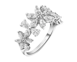 Pierścionek z białego złota z diamentami - kwiaty - 1,35 ct - próba 750