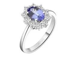 Pierścionek z białego złota z brylantami i tanzanitem - próba 585