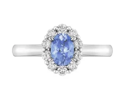 Pierścionek z białego złota z brylantami i tanzanitem - próba 750