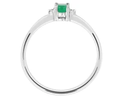 Pierścionek z białego złota z brylantami i szmaragdem - próba 585