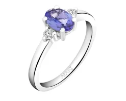 Pierścionek z białego złota z brylantami i tanzanitem - próba 585
