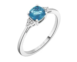 Pierścionek z białego złota z diamentami i topazem London Blue - próba 585