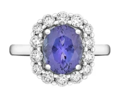 Pierścionek z białego złota z brylantami i tanzanitem - próba 585