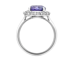 Pierścionek z białego złota z brylantami i tanzanitem - próba 585