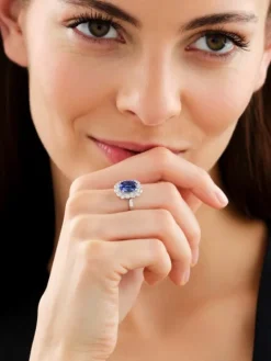 Pierścionek z białego złota z brylantami i tanzanitem - próba 585