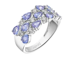 Pierścionek z białego złota z brylantami i tanzanitami - próba 585