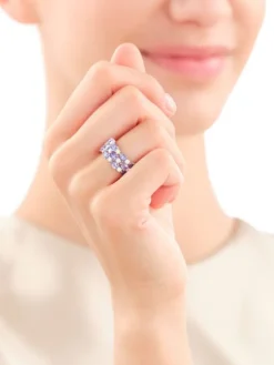 Pierścionek z białego złota z brylantami i tanzanitami - próba 585