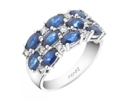 Pierścionek z białego złota z brylantami i szafirami - próba 585