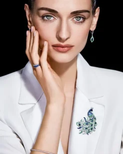 Pierścionek z białego złota z brylantami i szafirami - próba 585