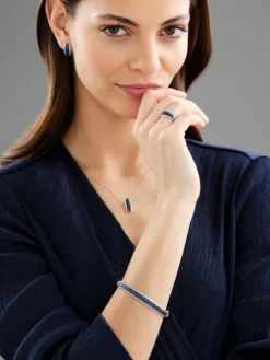 Pierścionek z białego złota z brylantami i szafirami - próba 585