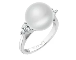 Pierścionek z białego złota z brylantami i perłą South Sea - próba 585