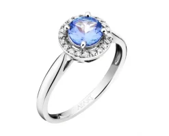 Pierścionek z białego złota z diamentami i tanzanitem - próba 585