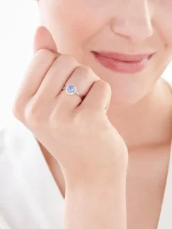 Pierścionek z białego złota z diamentami i tanzanitem - próba 585