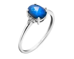 Pierścionek z białego złota z diamentami i szafirem - próba 585