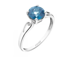 Pierścionek z białego złota z diamentami i topazem London Blue - próba 375