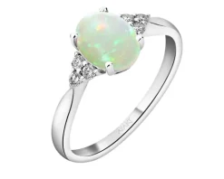 Pierścionek z białego złota z brylantami i opalem - próba 585