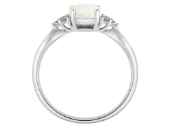 Pierścionek z białego złota z brylantami i opalem - próba 585