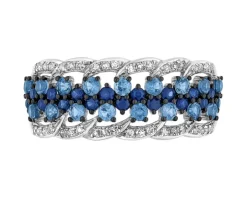 Pierścionek z białego złota z diamentami i szafirami - próba 585