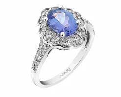 Pierścionek z białego złota z brylantami i tanzanitem - próba 585