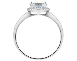 Pierścionek z białego złota z diamentami i topazem Sky Blue - próba 585