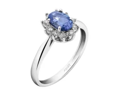 Pierścionek z białego złota z brylantami i tanzanitem - próba 585