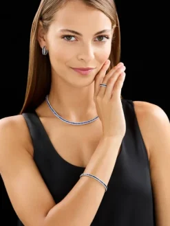 Pierścionek z białego złota z brylantami i szafirami - próba 585