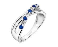 Pierścionek z białego złota z diamentami i szafirami - próba 375