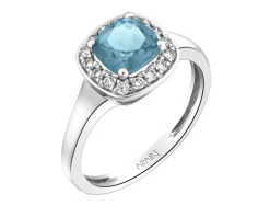 Pierścionek z białego złota brylantami i topazem London Blue - próba 585