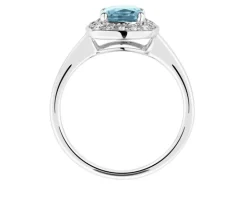Pierścionek z białego złota brylantami i topazem London Blue - próba 585