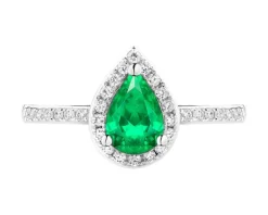 Pierścionek z białego złota z brylantami i szmaragdem - próba 585