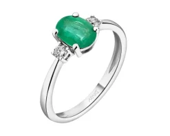 Pierścionek z białego złota z brylantami i szmaragdem - próba 750