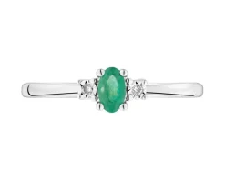 Pierścionek z białego złota z brylantami i szmaragdem - próba 585