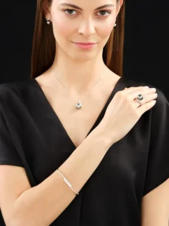 Pierścionek z białego złota z brylantami i perłą Tahiti - próba 585