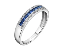 Pierścionek z białego złota z diamentami i szafirami - próba 585
