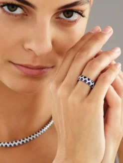 Pierścionek z białego złota z brylantami i szafirami - próba 585