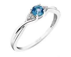 Pierścionek z białego złota z diamentami i topazem London Blue - próba 375