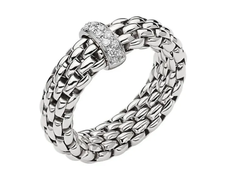 Pierścionek z białego złota z brylantami - 0,10 ct - próba 750