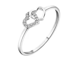 Pierścionek z białego złota z diamentami – serca - 0,02 ct - próba 585