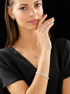 Pierścionek z białego złota z brylantami i szafirami kolorowymi - próba 585