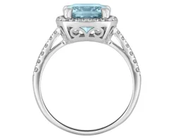 Pierścionek z białego złota z brylantami i akwamarynem - próba 585
