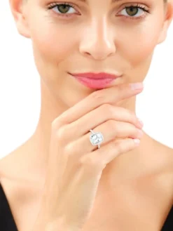 Pierścionek z białego złota z brylantami i akwamarynem - próba 585