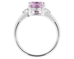 Pierścionek z białego złota z diamentami i ametystem - próba 375