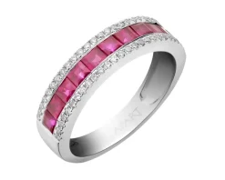 Pierścionek z białego złota z brylantami i rubinami - próba 585